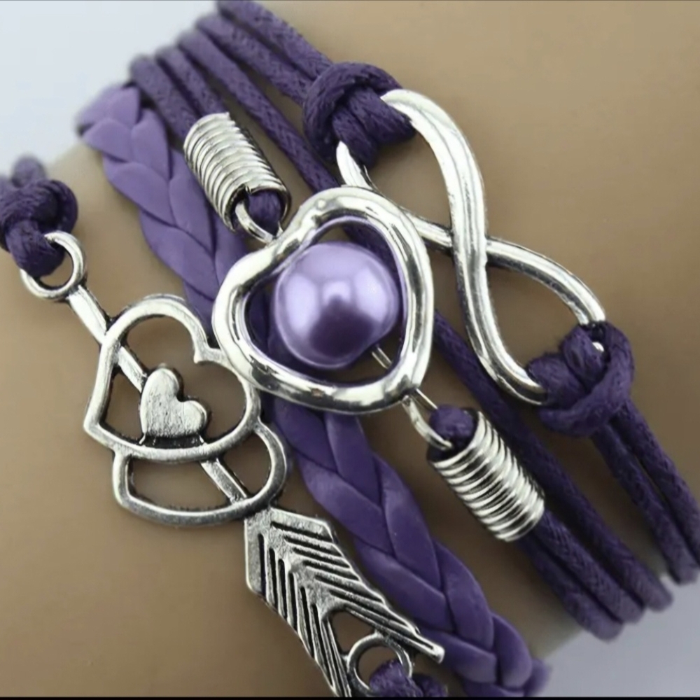 Chic Purple and Silver Infinity Heart Bracelet